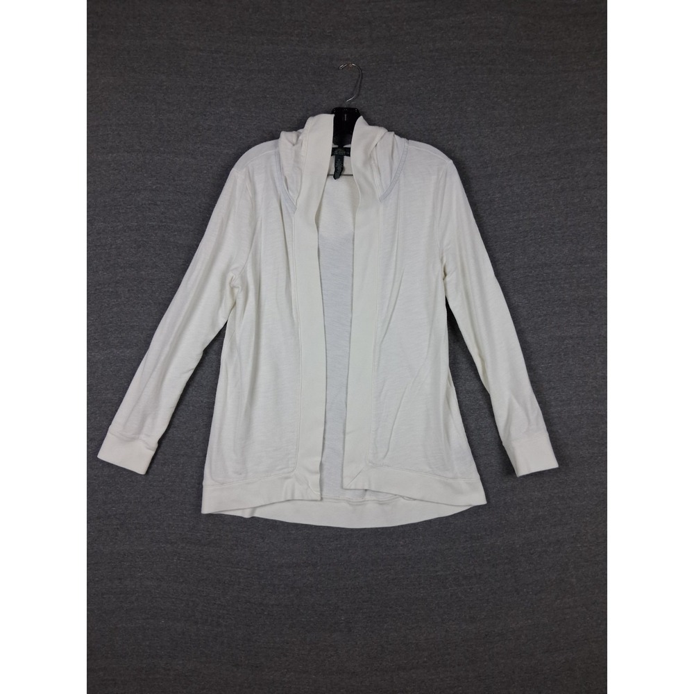 LRL Womens Sweater M White Terry Fleece Cardigan Hoodie Resort Vacation Cover up